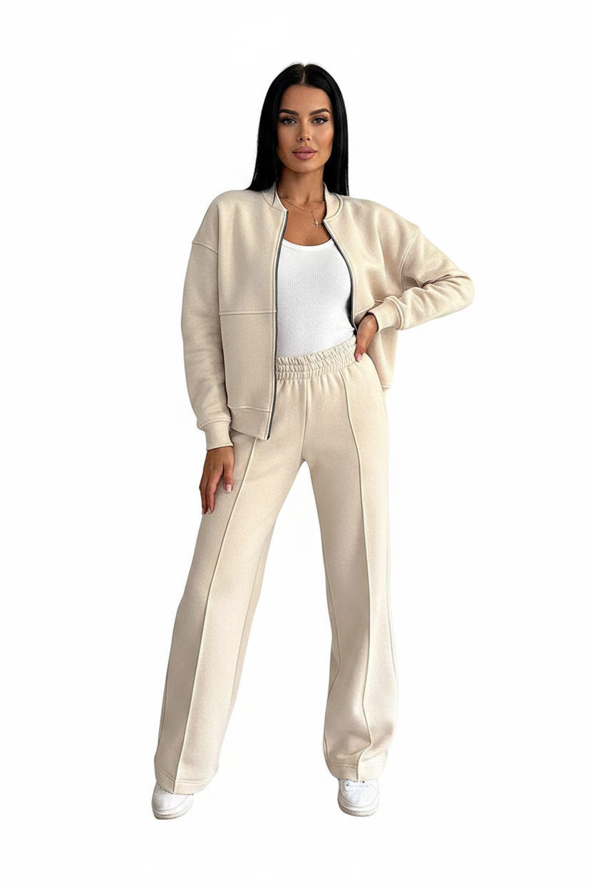 Women's Sports Suits Zipper Jacket And Wide Leg Pants Two-piece Set