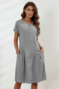 Short-sleeved Dress With Pockots And Zipper Women's Summer Clothing