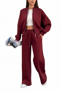 Women's Sports Suits Zipper Jacket And Wide Leg Pants Two-piece Set