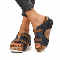 Ins Buckle Wedges Sandals Summer Fish Mouth Thick High Heel Slides Slippers Outdoor Fashion Beach Roman Shoes For Women