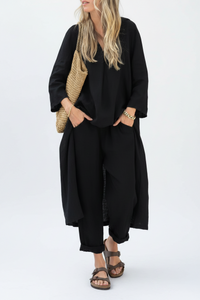 2pcs Long-sleeved Suits Loose V-neck Long Top And High Waist Wide Leg Pants With Pockets Women's Clothing