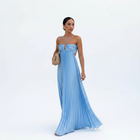 Ins Pleated Sleeveless Sling Dress Hollow High Waist Halter Robe Dresses For Evening Party Club Clothing Women