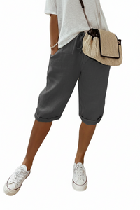 Women's Cotton And Linen Pocket Elasticated Slacks Women's Fifth Pants