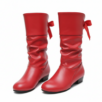Student Knight Low Heel Round Head Slingback Mid-calf Boots