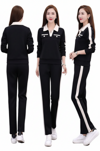 Casual Suit Women's Fashionable Stylish V-neck Slimming Long-sleeved Wide-leg Pants