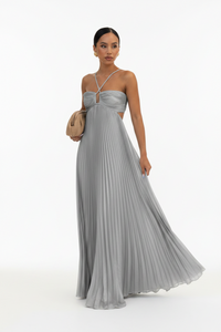 Ins Pleated Sleeveless Sling Dress Hollow High Waist Halter Robe Dresses For Evening Party Club Clothing Women