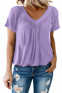 Women's Solid Color And V-neck Short-sleeved T-shirt