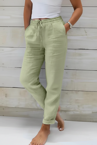 Cotton And Linen Women's High Waist Elastic Waist Solid Color Cotton And Linen Casual Pants