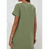 Short-sleeved Dress With Pockots And Zipper Women's Summer Clothing