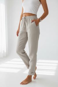 Cotton And Linen Women's High Waist Elastic Waist Solid Color Cotton And Linen Casual Pants