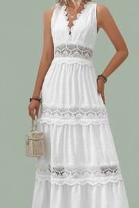 Women's Lace Stitching V-neck Sleeveless Dress