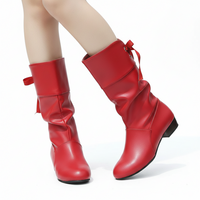 Student Knight Low Heel Round Head Slingback Mid-calf Boots