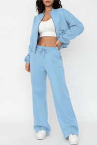 Women's Sports Suits Zipper Jacket And Wide Leg Pants Two-piece Set