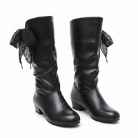 Student Knight Low Heel Round Head Slingback Mid-calf Boots