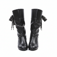 Student Knight Low Heel Round Head Slingback Mid-calf Boots