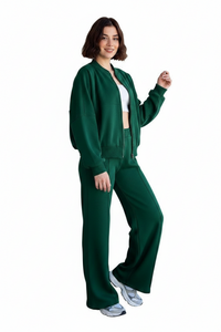 Women's Sports Suits Zipper Jacket And Wide Leg Pants Two-piece Set