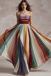 Women's Sexy Tube Top Backless Printed Color Swing Maxi Dress