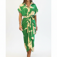 Women's Temperament Printed Lapel Short Sleeve High-waist Blouse Dress