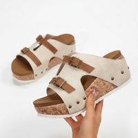 Ins Buckle Wedges Sandals Summer Fish Mouth Thick High Heel Slides Slippers Outdoor Fashion Beach Roman Shoes For Women