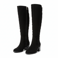 Autumn And Winter Low Heel Side Zipper Suede Women's High Boots
