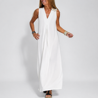 New Solid Color V-neck Sleeveless Dress Long Cardigan Jacket Suit For Women