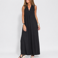 New Solid Color V-neck Sleeveless Dress Long Cardigan Jacket Suit For Women