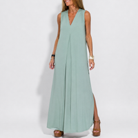 New Solid Color V-neck Sleeveless Dress Long Cardigan Jacket Suit For Women