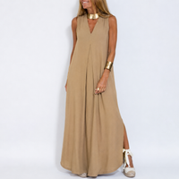 New Solid Color V-neck Sleeveless Dress Long Cardigan Jacket Suit For Women