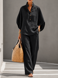Women's Short-sleeved Suit Summer Loose Pullover Top And Straight-leg Trousers Outfit Clothing