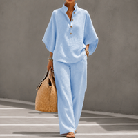 Women's Short-sleeved Suit Summer Loose Pullover Top And Straight-leg Trousers Outfit Clothing
