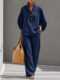 Women's Short-sleeved Suit Summer Loose Pullover Top And Straight-leg Trousers Outfit Clothing