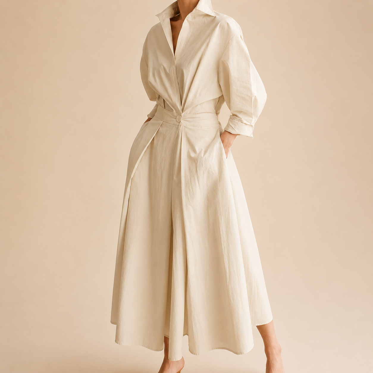 Long-sleeve Blouse Elastic Waist Swing Dress