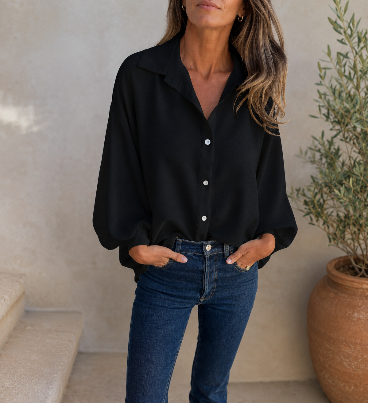 Women's Long-sleeved Lapel Button Shirt Top