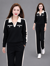 Casual Suit Women's Fashionable Stylish V-neck Slimming Long-sleeved Wide-leg Pants