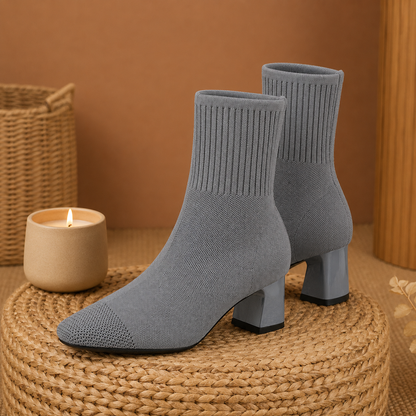 Bottes Mi-Mollet en Maille à Talon Épais