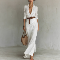 Irregular Long Dress With Belt Fashion And Elegant Button Lapel Long-sleeved Shirt Dresses Daily Office Commuting Clothing For Women
