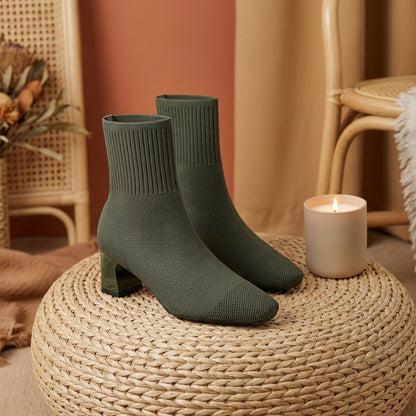 Bottes Mi-Mollet en Maille à Talon Épais