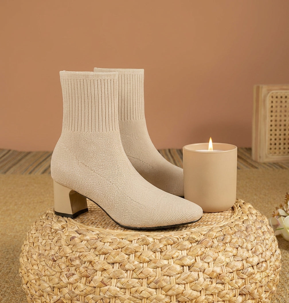 Bottes Mi-Mollet en Maille à Talon Épais