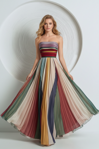 Women's Sexy Tube Top Backless Printed Color Swing Maxi Dress