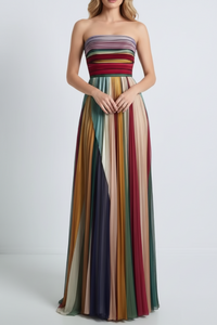 Women's Sexy Tube Top Backless Printed Color Swing Maxi Dress