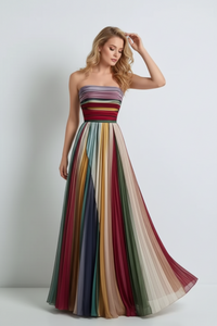 Women's Sexy Tube Top Backless Printed Color Swing Maxi Dress