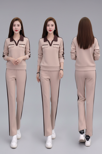 Casual Suit Women's Fashionable Stylish V-neck Slimming Long-sleeved Wide-leg Pants