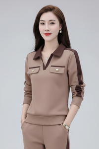 Casual Suit Women's Fashionable Stylish V-neck Slimming Long-sleeved Wide-leg Pants