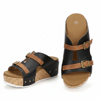 Ins Buckle Wedges Sandals Summer Fish Mouth Thick High Heel Slides Slippers Outdoor Fashion Beach Roman Shoes For Women