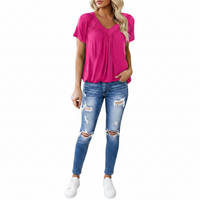 Women's Solid Color And V-neck Short-sleeved T-shirt