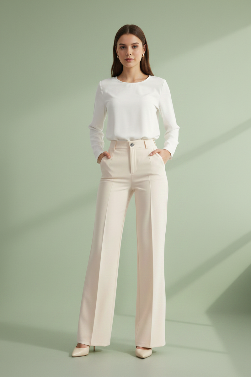 Women's White Minimalist Pants Made Of Polyester