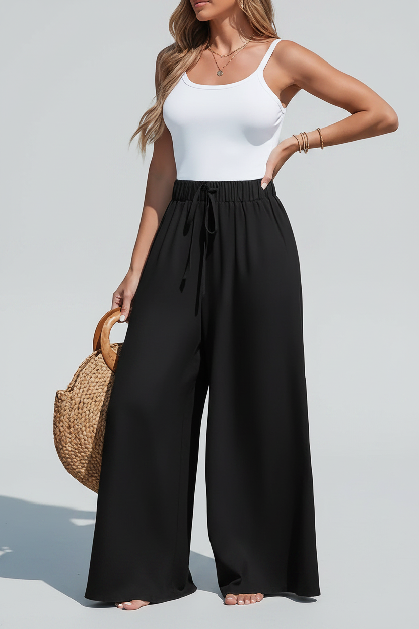 Women's Fashion Fake Drawstring Loose Casual Wide-leg Trousers