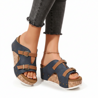 Ins Buckle Wedges Sandals Summer Fish Mouth Thick High Heel Slides Slippers Outdoor Fashion Beach Roman Shoes For Women