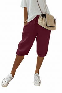 Women's Cotton And Linen Pocket Elasticated Slacks Women's Fifth Pants