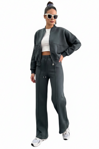 Women's Sports Suits Zipper Jacket And Wide Leg Pants Two-piece Set